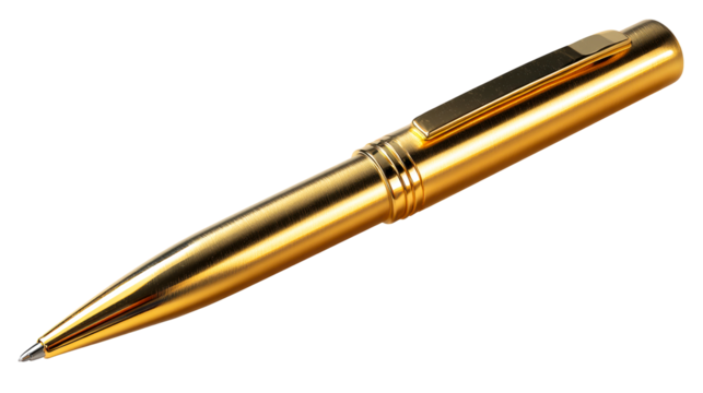 Luxury Golden Ballpoint Pen with Metallic Clip Isolated on White, cut out transparent