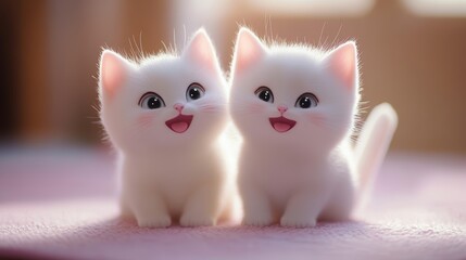Adorable White Kittens Sitting Together – Cute Pets and Animals