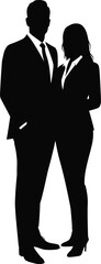 Silhouette of a Business Man and Woman Standing Together on Transparent Background
