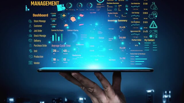 Inventory management dashboard showing supply chain performance, stock levels, order cycle times, cost reduction, and procurement ROI. Inventory tracking, and streamline warehouse efficiency. Thunk