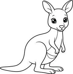 Cute Cartoon Kangaroo Outline Illustration for Coloring on transparent background