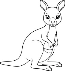 Cute Cartoon Kangaroo Outline Illustration for Coloring Book on transparent background