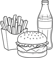 Hand Drawn Burger Fries and Soda Illustration on Transparent Background