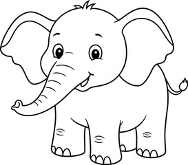 Cute Cartoon Elephant Outline Illustration for Coloring Book on transparent background