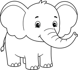 Cute Cartoon Elephant Outline Illustration for Coloring on Transparent Background