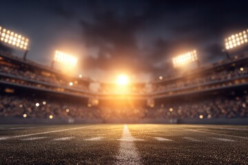 Empty stadium at night, bright lights