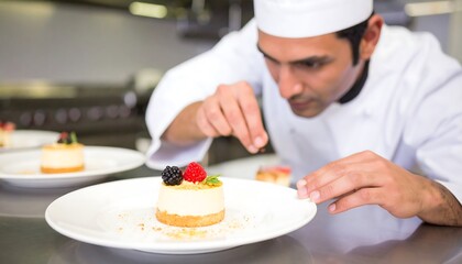 Chef decorating a dessert