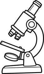 Microscope Illustration in Black and White Line Art on Transparent Background