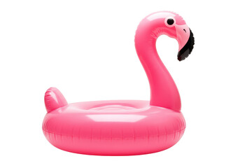 Pink inflatable flamingo pool float isolated on transparent background