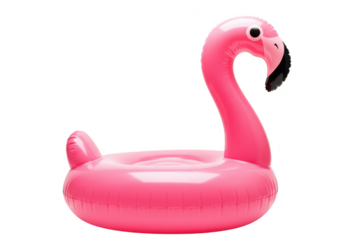 Pink inflatable flamingo pool float isolated on transparent background
