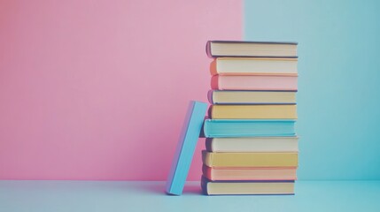 Colorful Book Stack on Pastel Background – Education and Learning Concept