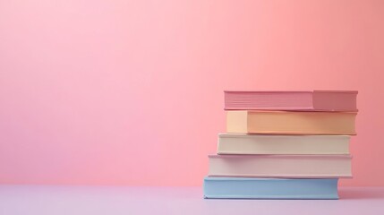 Colorful Book Stack on Pastel Background – Education and Learning Concept