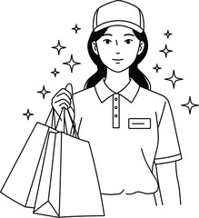 Woman Holding Shopping Bags with Sparkling Stars on Transparent Background