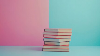 Colorful Book Stack on Pastel Background – Education and Learning Concept