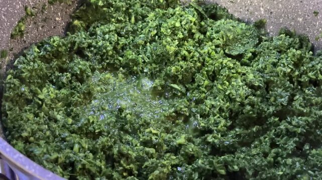 Frying chopped vegetables Ghorme Sabzi Persian style food recipe aromatic fresh handmade healthy herb stew cilantro parsley fenugreek kidney beans fluffy rice tangy tasty traditional cultural meal