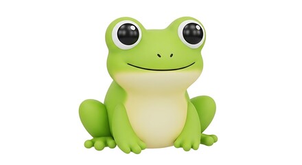Fototapeta premium Adorable cartoon frog figurine, bright green, large eyes, sitting pose.