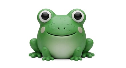 Fototapeta premium A cute green cartoon frog with spots relaxing on its back with a happy, contented expression.