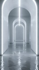 Illuminated Arched Corridor with Reflective Floor