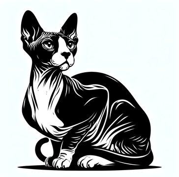 black and white cat Sphynx cat vector png clip art