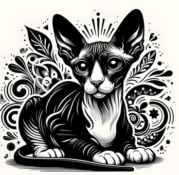 black and white cat Sphynx cat vector png svg clip art