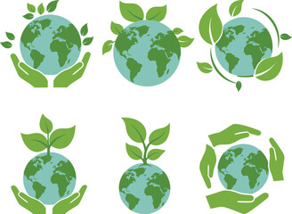 Earth Day Icons Set on transparent background
