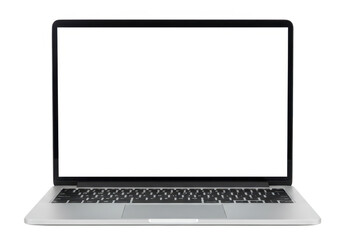 Modern laptop with blank white screen isolated on transparent background