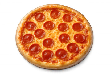 Round pepperoni pizza with melted cheese isolated on transparent background, perfect for food and restaurant promotion