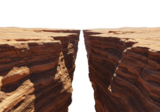 Canyon cut through rock formation isolated on transparent background