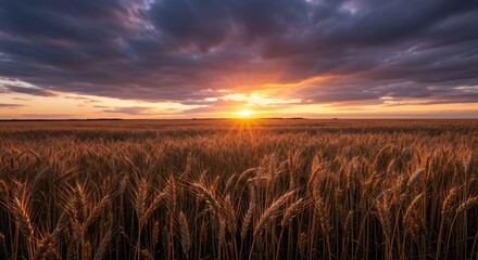 夕焼け小麦畑の風景写真