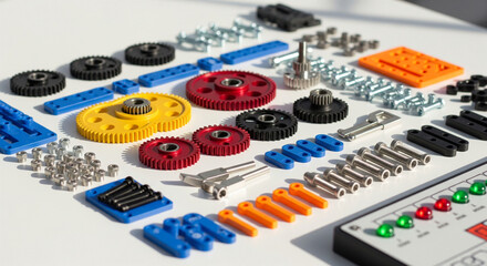 Discover endless creative possibilities with a vibrant assortment of mechanical building components and gears