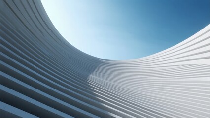 Curved Architectural Structure with Horizontal Lines Against a Clear Sky