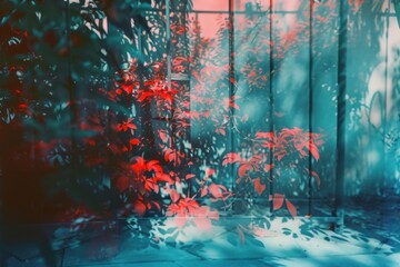 Fototapeta premium Anaglyph effect garden plant leaf red.