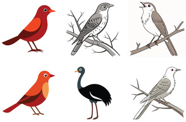 Cute cartoon bird vector animal collection with owl, duck, and sparrow illustrations in nature