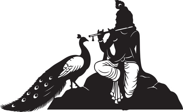 Lord Krishna Playing Flute with a Peacock Silhouette

Krishna and Peacock Vector Art - Hindu God Illustration

Divine Krishna with Bansuri and Mayur - Hindu Mythology