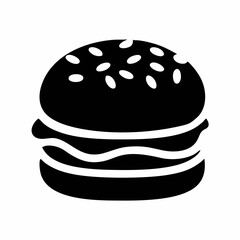 Fast food, black burger icon ...