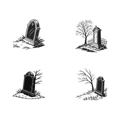 Minimalist grave icon, bold outline, side profile, pure white