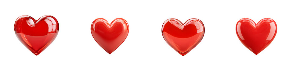 Set of Four Red Heart Icons Isolated on White Background