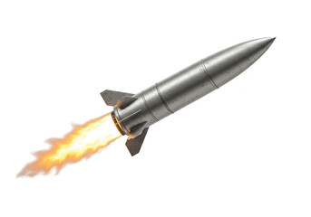 Rocket launching with fire and smoke isolated on transparent background