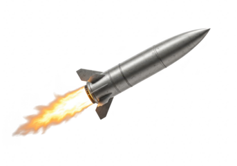 Rocket launching with fire and smoke isolated on transparent background