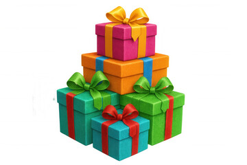 Fototapeta premium Stack of colorful gift boxes with ribbons on a transparent background, creating a festive and celebratory atmosphere
