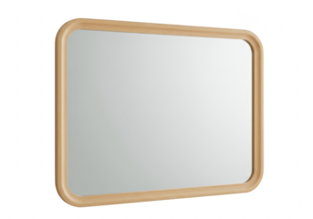 Rectangular mirror with a natural wood frame isolated on transparent background