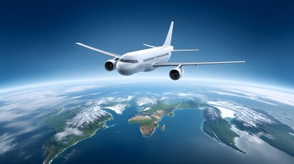 Obraz premium Airplane flying over a global map