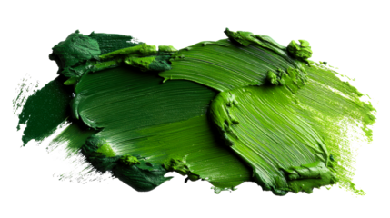 Thick green oil paint texture swatch with visible brush strokes, cut out transparent