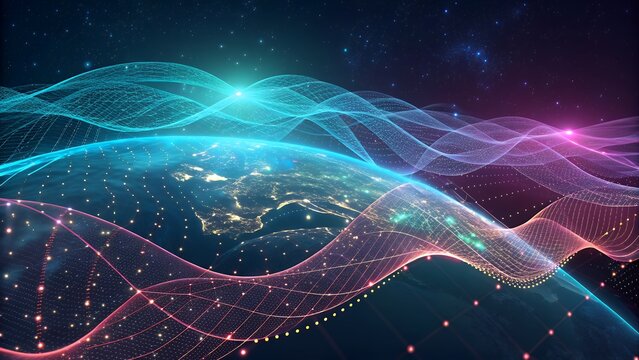 Abstract Neural Data Visualization with Luminous Waves, Digital Art