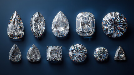 Assorted diamond cuts on blue background