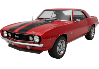 Classic red muscle car isolated on transparent background