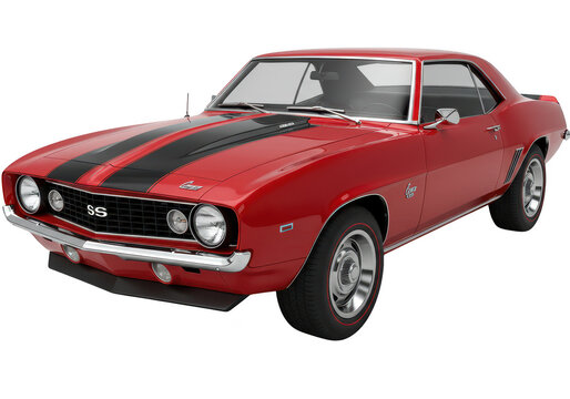 Classic red muscle car isolated on transparent background - Powered by Adobe