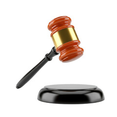 Wooden gavel and sounding block isolated on transparent background