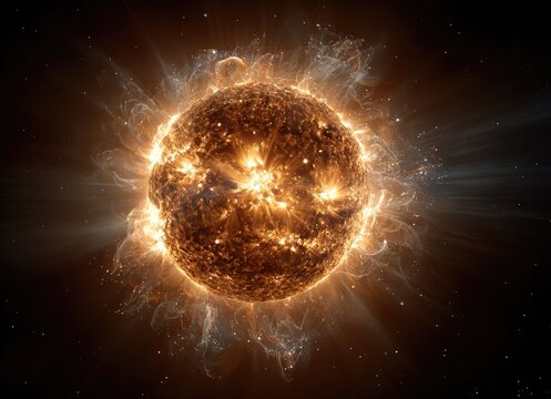 Fiery celestial sphere erupting with intense energy