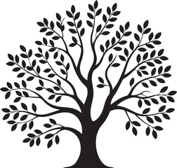 Silhouette of a majestic tree with lush foliage on a light background